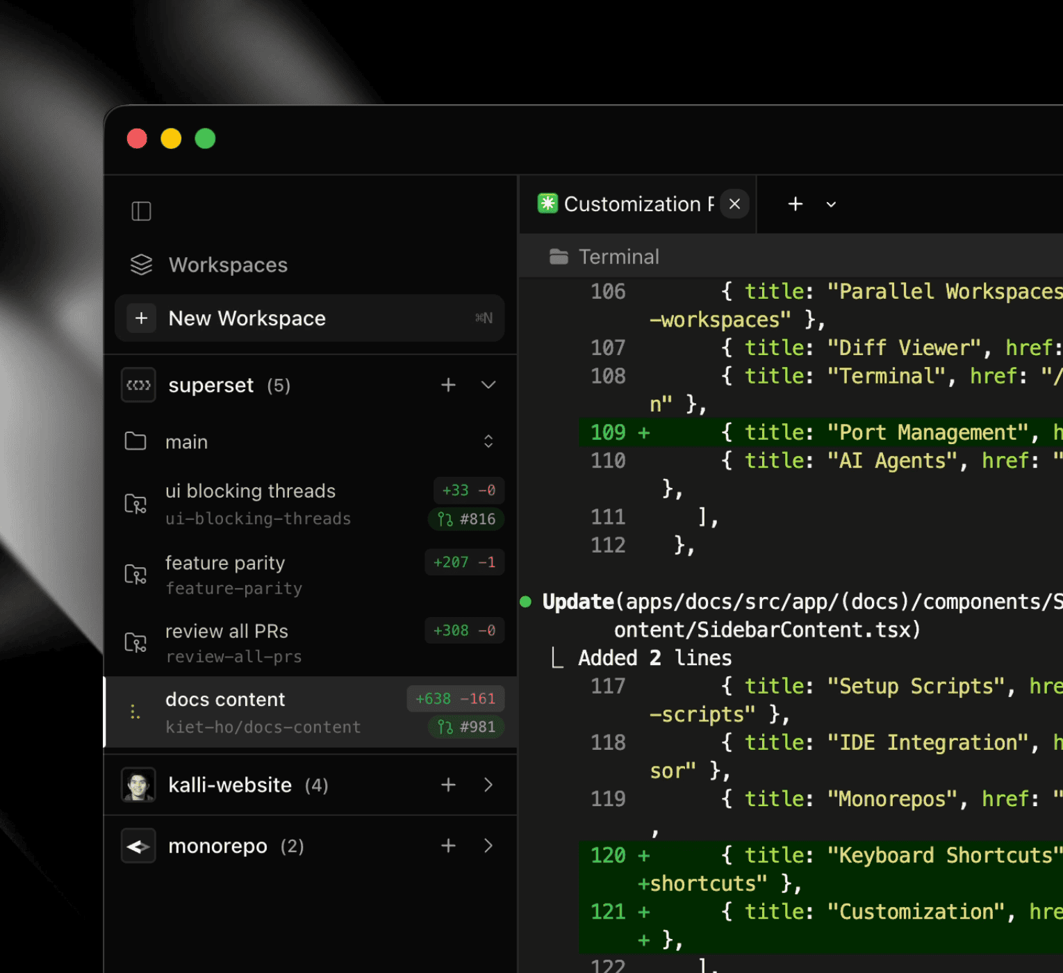 Sidebar overhaul, workspaces page, and workspace status indicators