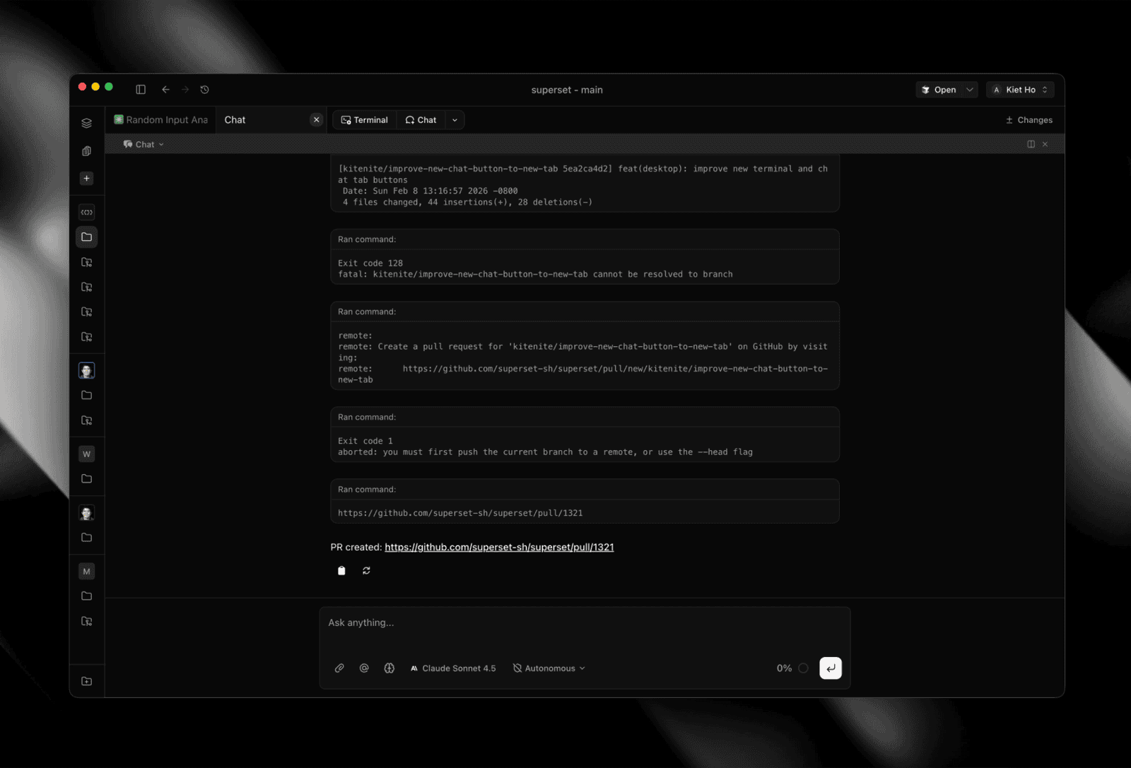Chat GUI with slash commands and tool rendering