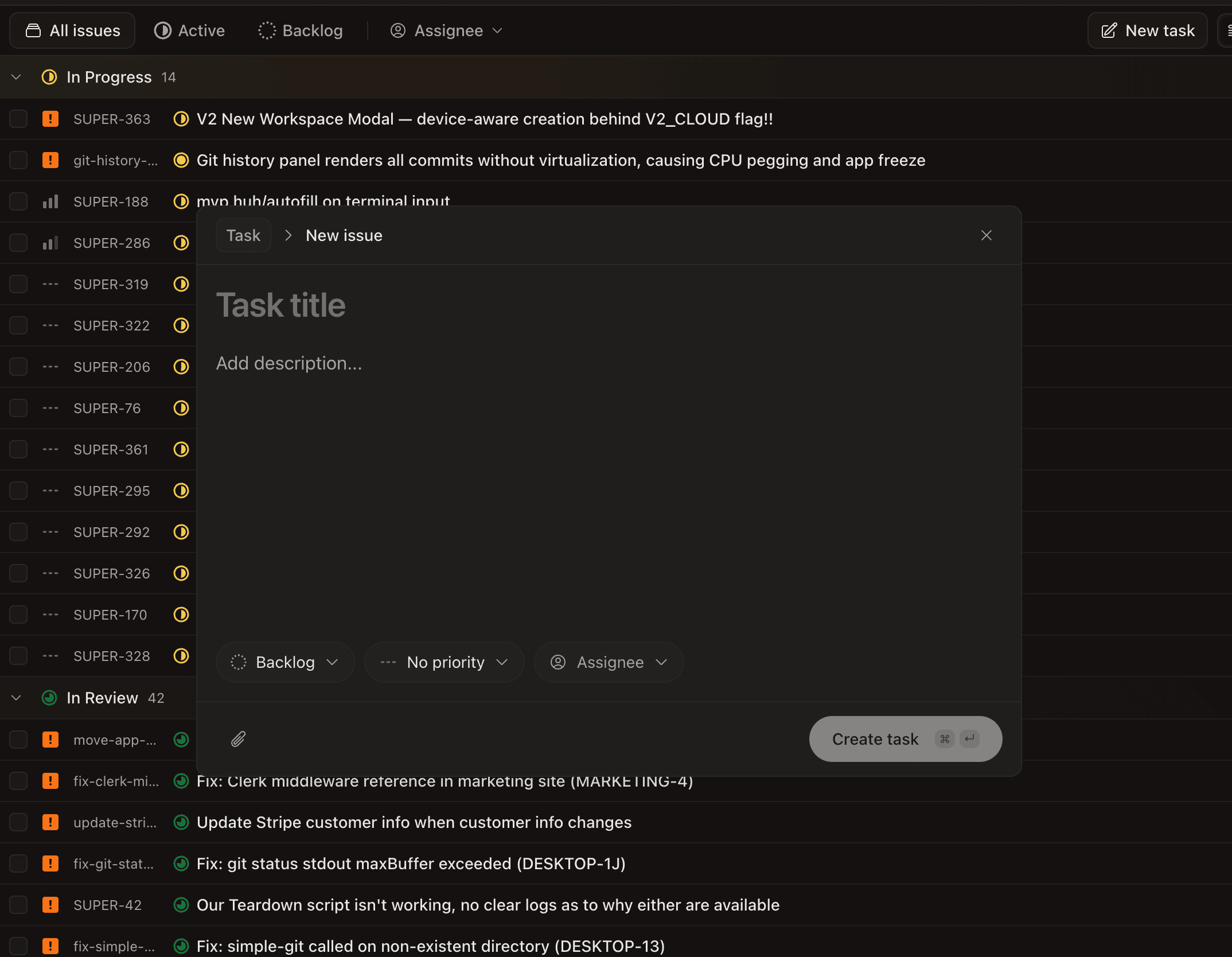 Task create modal