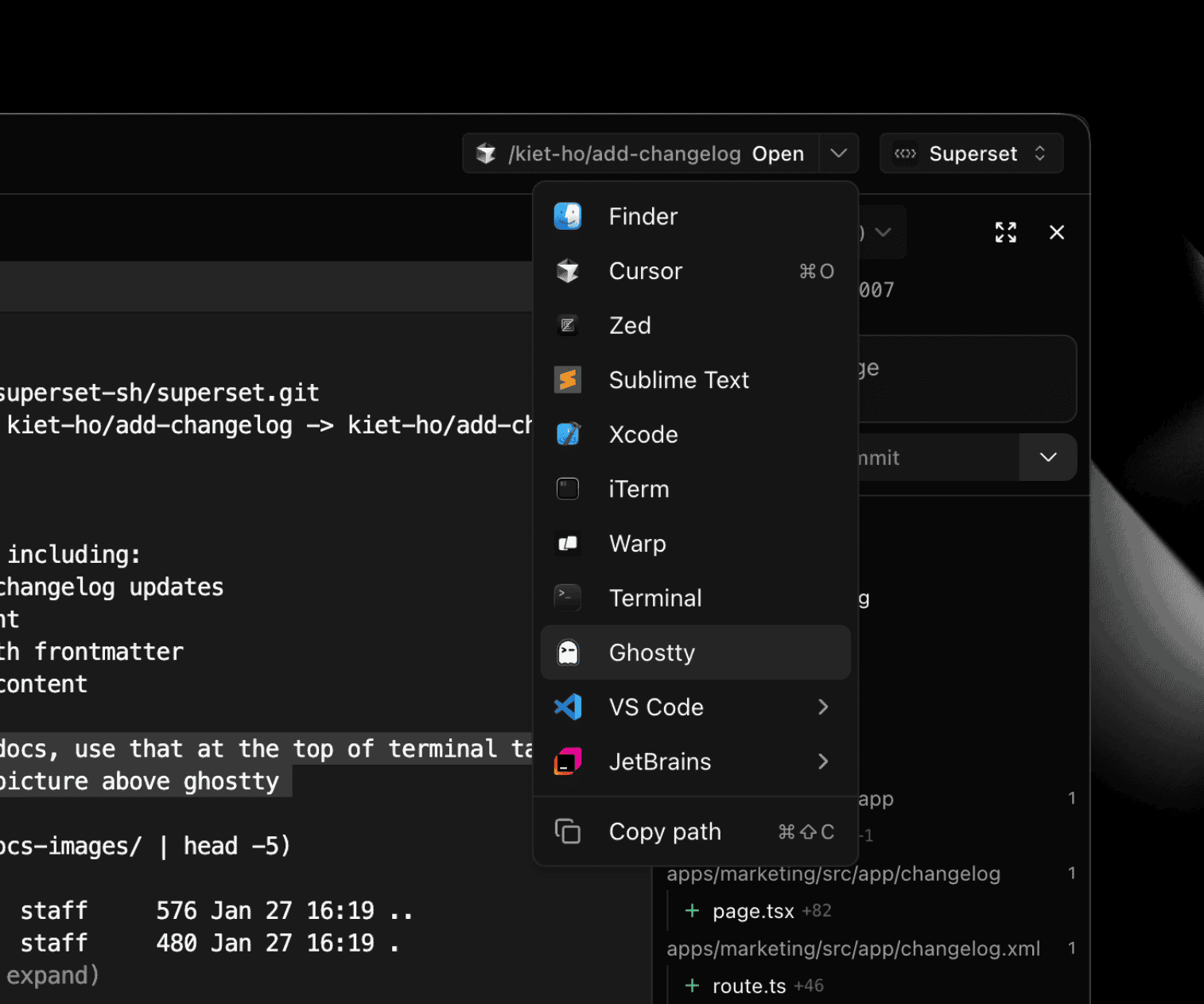 Terminal tab arrangement, docs support, and Ghostty