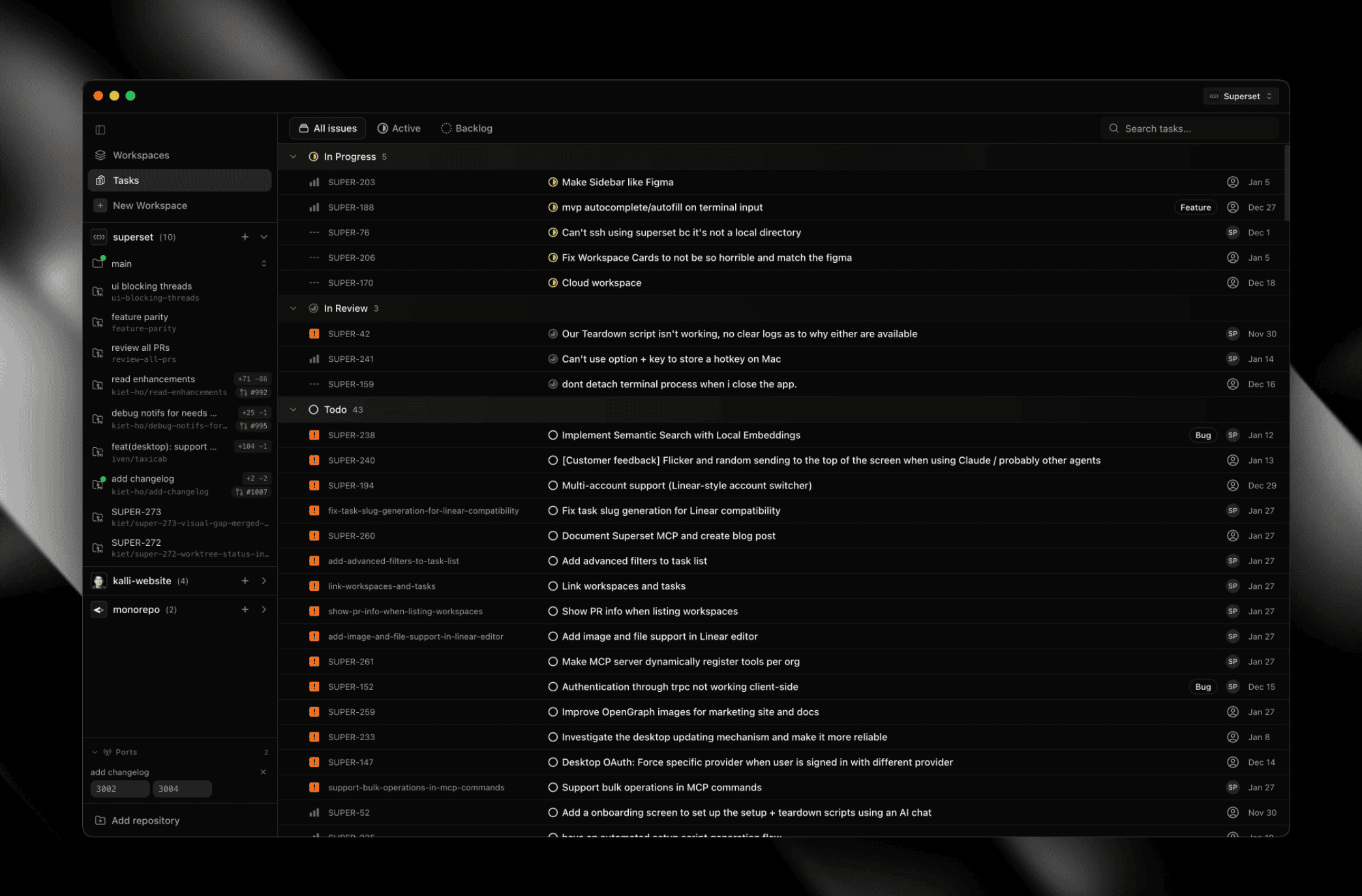 Task list view, diff scrollbar highlights, and shell environment fix