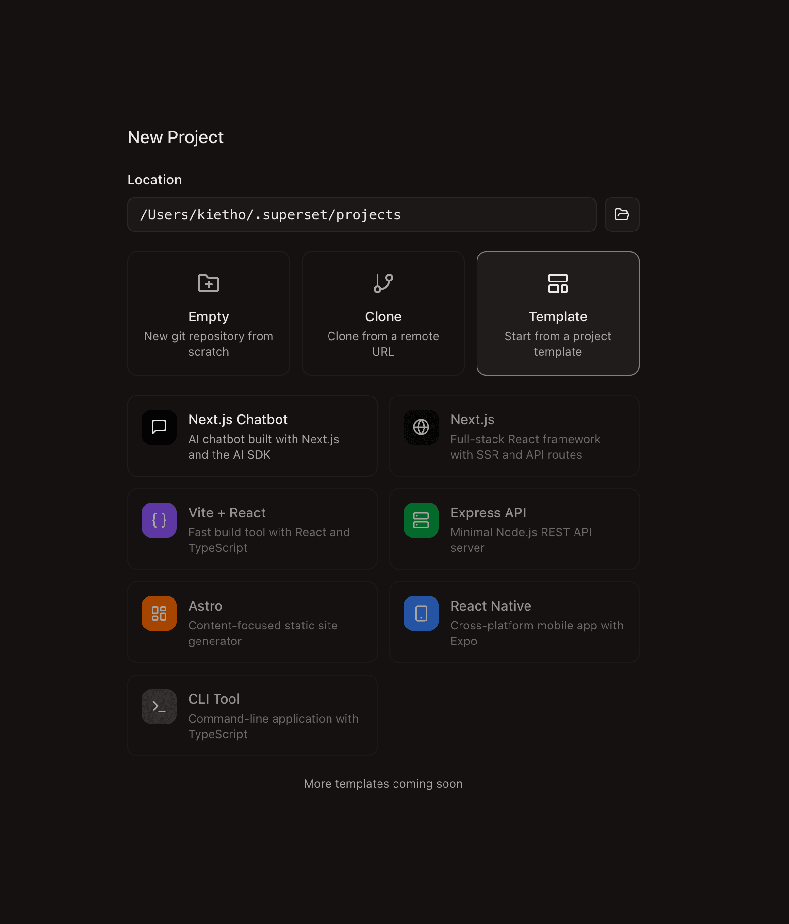 Start project from template
