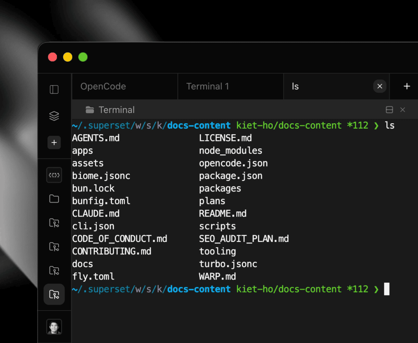 Resizable sidebar, multiple terminal tabs, and port visibility
